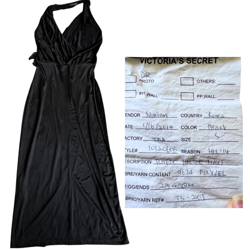 Victorias Secret small SAMPLE tuxedo halter black holiday dress w/ slit belt tie